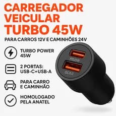 Carregador Turbo Veicular USB/TPC 45W PEI-CC021 PEINING