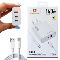 Carregador Turbo 140W 3 Portas Inteligentes + Cabo USB-C 1 Metro H’Maston Original Anatel Y74-3