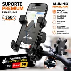 Suporte Celular Moto Alumínio 360° Guidão Bike Uber iFood Samsung iPhone