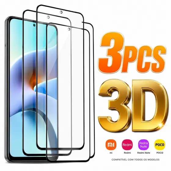 Kit 3 Películas De Vidro Temperado Xiaomi Mi/Redmi/Note/Poco 9A 10A 12C 13C 14 C40 C55 X3 M3 F3 X4 Pro GT M4 F4 M5 NFC