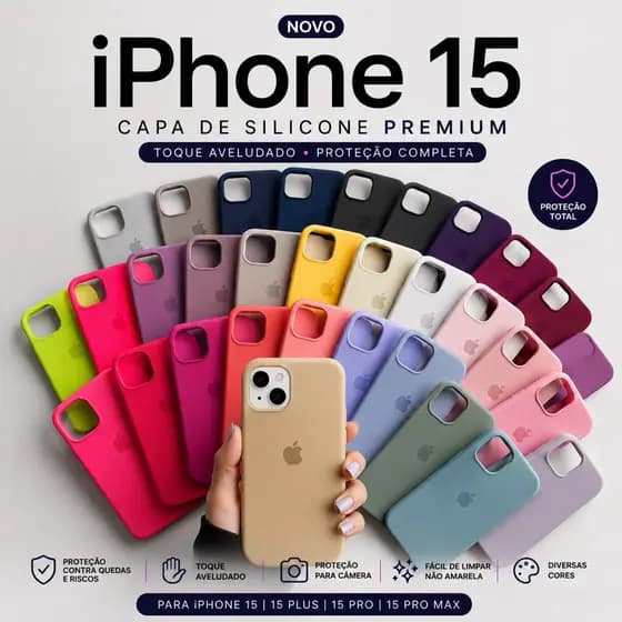 Capinha Case Silicone iPhone 15 / 15 Pro Max / Pro / Plus Premium Aveludada