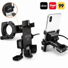 Suporte Celular Moto Com USB Reforçado Guidão Waze iFood Uber 99
