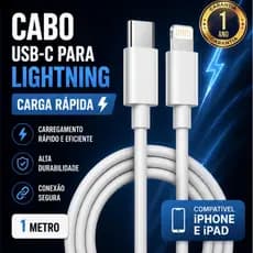 Cabo Carregador USB-C Lightning 1m Carga Rápida 20W Compatível iOS Todos