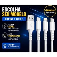 Cabo USB e USB-C Tipo C Lightning iPhone Carga Rápida 1 Metro Para Xiaomi Samsung