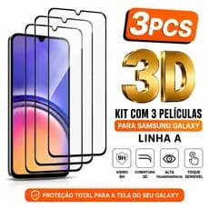 Kit 3 Películas Vidro 3D Todos Galaxy A A05/05s/06/14/15/16/17/23/24/25/26/33/34/35/36/54/55/56 9H Premium