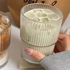 Copo Xícara de Vidro Vintage 330ml  Listrado Vertical Transparente Empilhável Café Chá Água Suco Cerveja