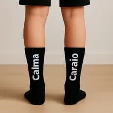 Meia Grossa Algodão Divertida Frases Calma Caraio Eu Reclamo mas resolvo cano médio longo Unissex Masculino Feminino