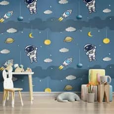 Adesivo Papel De Parede Infantil Astronauta ou Céu Azul Urso Quarto Menino Menina 5 metros