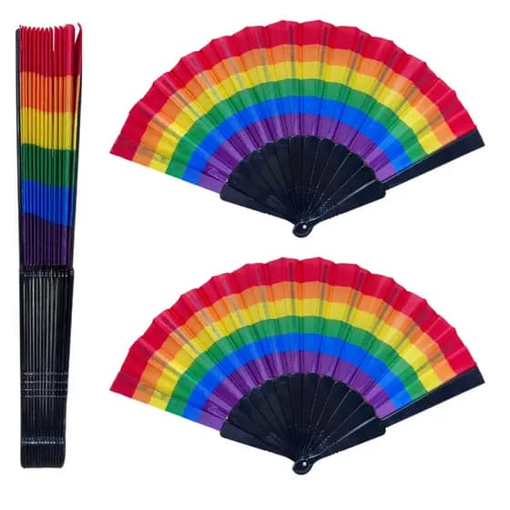 Leque Arco Íris Colorido Lgbt Festa Carnaval Grande Dobrável 43cm