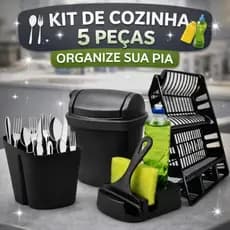 Kit Cozinha Escorredor Lixeira Rodo de Pia Porta Talher Porta Detergente Multiuso