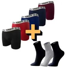 Kit 7 Cuecas Boxer Microfibra + 3 Pares de Meias Masculina Cano Médio