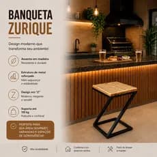 Banqueta Industrial em Ferro e Madeira - Modelo Zurique