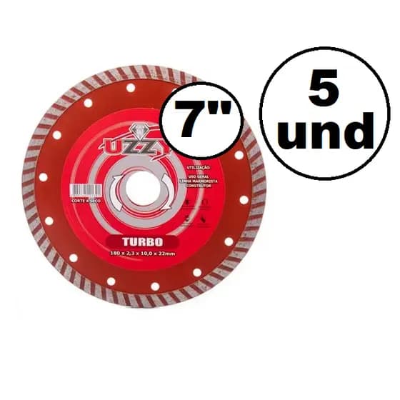 5 Discos Diamantado Turbo 7 Polegada 180 X 8 X25/22mm - kit de 5 ou 3unidade
