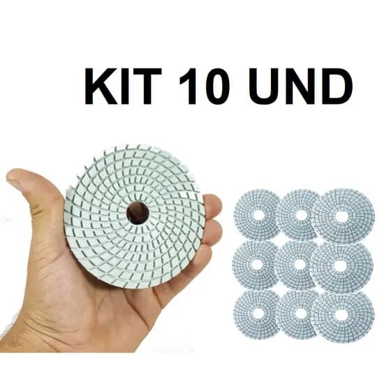 KIT 10 Lixa Diamantada  BRILHO DAGUA polir porcelanatos mármores e granitos 100mm  BRANCA #50 #100