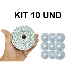 KIT 10 Lixa Diamantada  BRILHO DAGUA polir porcelanatos mármores e granitos 100mm  BRANCA #50 #100