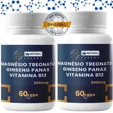 Magnésio Treonato 2x Potes - 200mg + Ginseng Panax 100mg + Vitamina B12 Metilcobalamina 1000mcg Legítimo Treonina