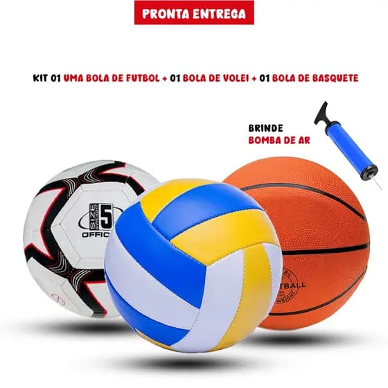 Kit Esportivo 3 em 1 + Bomba de Brinde Bola de Futbol/ Bola de Volei/bola de Basquete bomba GRATIS