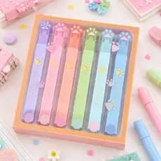 Kit Marca Texto Patinha De Gato 6 Cores Pastel Papelaria Fofa Escolar Cute