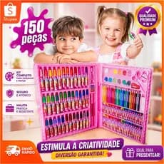 Maleta de Pintura Infantil 150 Peças – Canetinhas, Giz de Cera e Lápis | Presente Criativo de Natal