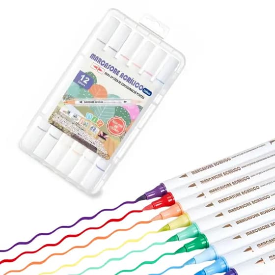 Kit Caneta Marcador Acrílico Prova 12 Cores Dágua Tecido 24 pontas
