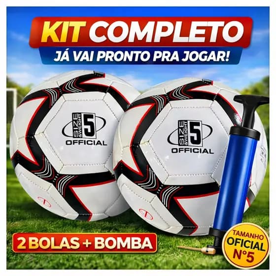 Kit 2 Bolas Futebol Campo Nº5 + Bomba De Ar Manual Completo Infantil Resistente Treino Profissional