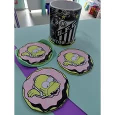 kit Porta Copos Donuts Homer Simpson 3D 4 unidades