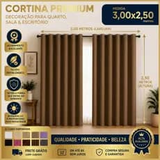 Cortina PREMIUM 3,00 metros para Sala, Quarto e Escritório, Ótimo Caimento, Janela Inteira 3.00x2.50