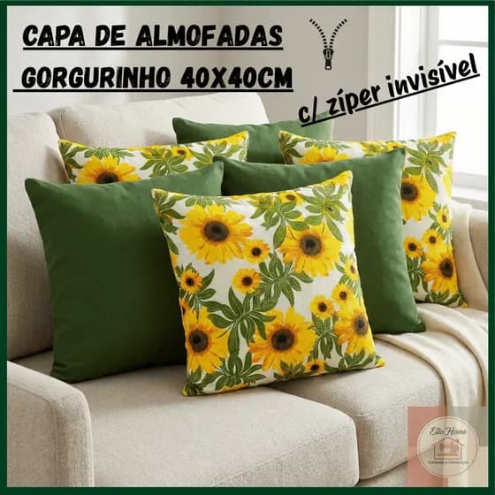 Capa de Almofadas Kit 2, 4, 6 ou 8 Pçs 40x40cm Gorgurinho Linha Flowers Elegância e Conforto!!