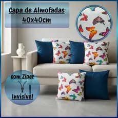 Capas de Almofadas Decorativas Kit 2, 4, 6 ou 8 Peças 40x40 cm c/ Zíper Linha Borboletas