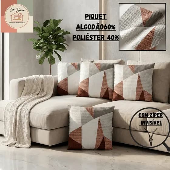 Capa de Almofadas Piquet com Zíper Kit 2, 4, 6 ou 8 Pçs, 40x40cm| Sala, Quarto! Decorativa