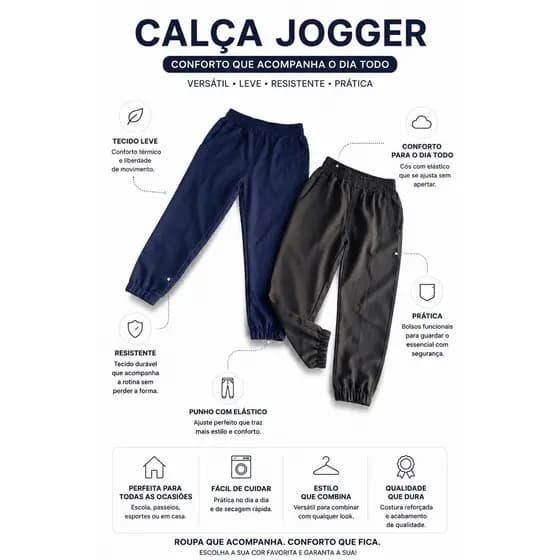 CALÇA INFANTIL/JUVENIL MASCULINA JOGGER 2 A 16 ANOS