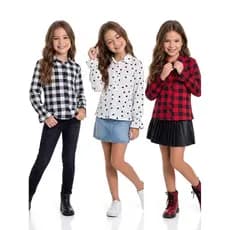 BLUSA INFANTIL MANGA LONGA XADREZ/CORACAO 4 A 10 ANOS