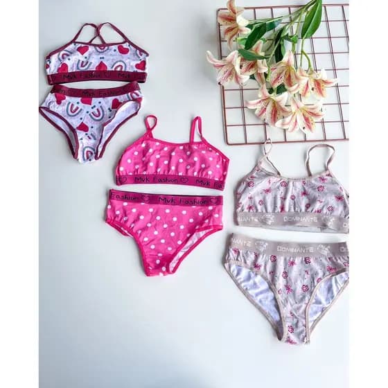 CONJUNTO CALCINHA E SUTIA INFANTIL COLORIDO 2 A 12 ANOS