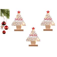 Kit C/3 Árvores De Natal Luzes Desejos Enfeite De Madeira