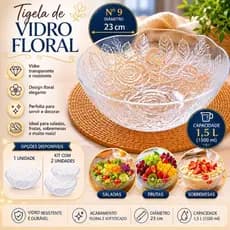Tigela de Vidro 23cm Floral Transparente Bowl Grande Saladeira Fruteira Decoração