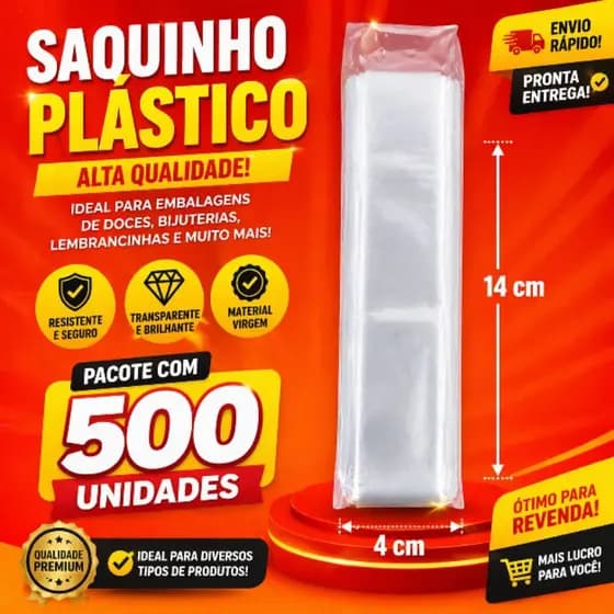 Saquinho plástico, medida 4×14  com 500 unidades.