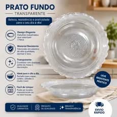 Prato Fundo Transparente Decorado Premium Kit 1 2 e 4 Unidades