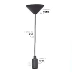 1 Fio Pendente Cabo Pp 2 metros t Lustre Soquete E27