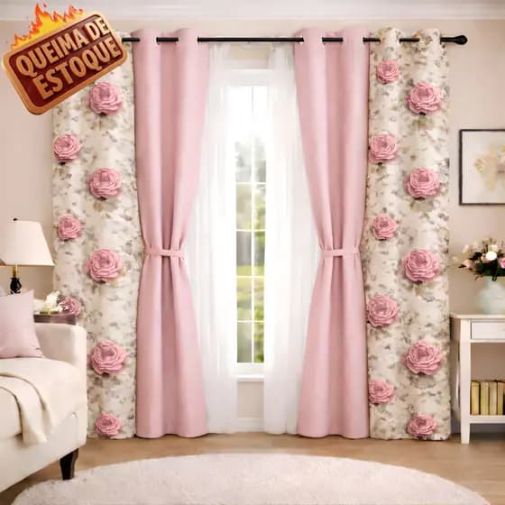 Cortina De Sala Estampada Edição Amora 2,00x1,70 Beleza E Qualidade Excepcional Envio Rápido