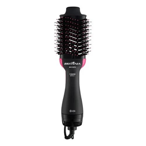 Escova Secador De Cabelo Britânia 1300w 230°c Secador Bivolt Preto Com Rosa 127/220v