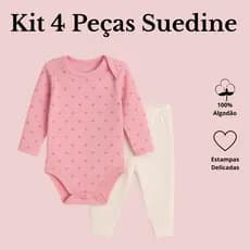 4 Peças Bebê 2 Body Manga Longa e 2 Mijão Suedine 100%  Kit Algodão Meninas e Meninos Maternidade Enxoval