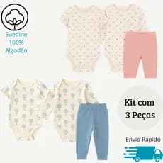 Roupa Bebê Kit 3 Peças1 Body Manga Curta ,1 Body Manga Longa e 1 Calça 100% Algodão Suedine Barato