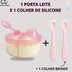 Porta Leite em Pó de Bebê ou Formula  1 Pote com 3 Divisórias + 2 Colheres com Ponta de Silicone Bebê
