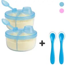 Dosador de Leite em Pó com Divisórias Porta leite Bebê Viagem + Colher Ponta de Silicone