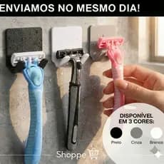 Suporte Porta Barbeador e Gillette | Gancho Adesivo Banheiro | Organizador de Box Sem Furos