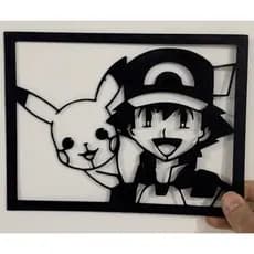 Quadro Pokémon Ash & Pikachu em Silhueta - Arte Geek Compacta (16x12x3)