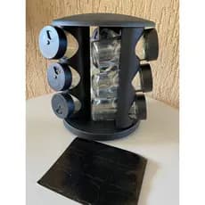 Porta Tempero Giraório 9 Potes De Vidro E  Base Plastico + BRINDE