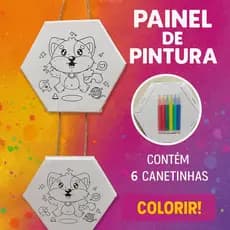Tela de Pintura Kit Miniquadro 6 Canetinhas E 2 Quadrinhos Para Pendurar Presente Natal Unissex Brinquedo Infantil
