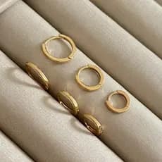 Trio Argolas Redondas Lisas Banhadas A Ouro 18k