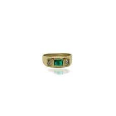 Anel Masculino Pedra Verde Moeda Antiga